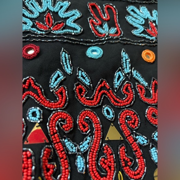 SUE WONG NOCTURNE Vintage Boho Southwest Beaded Silk Dress 6 Y2k Asymmetrical - Picture 12 of 13